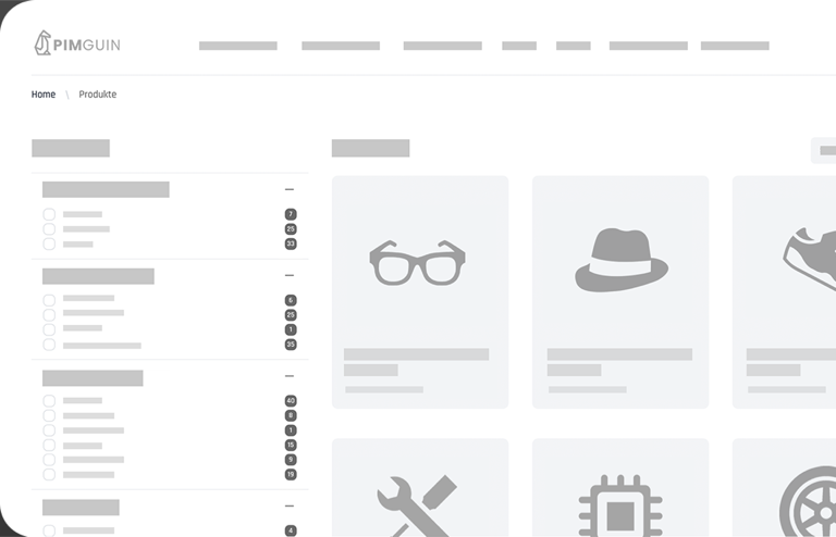 PIMGUIN Produktübersicht, Dashboard mit Produktdatenverwaltung